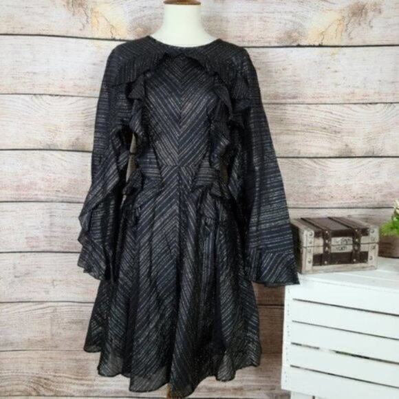 NWT BCBGMAXAZRIA Metallic Ruffle Dress XS - Picture 1 of 5